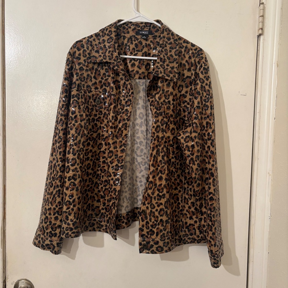 Leopard Animal Print Glossy Sequin Womens Jacket Brown Black 2X Glam Retro Punk - Picture 2 of 5